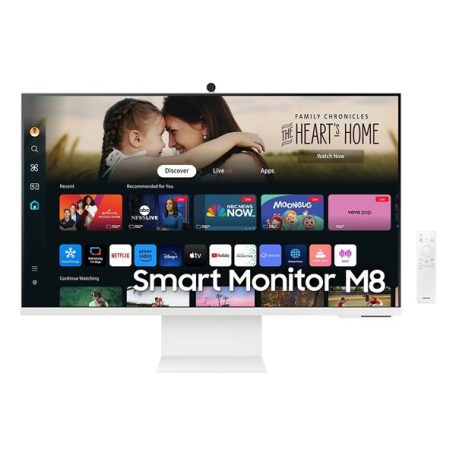 SAMSUNG SMART VA monitor 32" M8, 3840x2160, 16:9, 400cd/m2, 4ms, HDMI/2xUSB/USB-C/WiFi/BT, hangszóró/kamera, Fehér