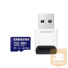  SAMSUNG Memóriakártya, PRO Plus + Reader microSDXC 128GB, CLASS 10, UHS-I, U3, V30, A2, R180/W130