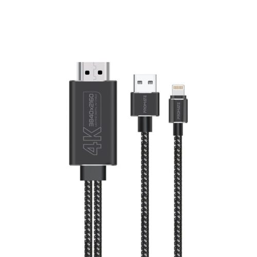 Promate Átalakító - MEDIALINK LT (Plug & Play, 1x4K HDMI, 1xUSB 3.0, 1xLightning, fekete)