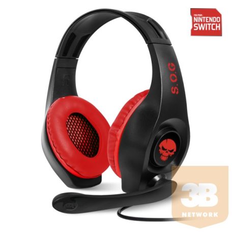 Spirit of Gamer Fejhallgató - PRO-NH5 Red (Nintendo Switch,mikrofon, 3.5mm jack,hangerőszabályzó, 2m kábel fekete-piros)