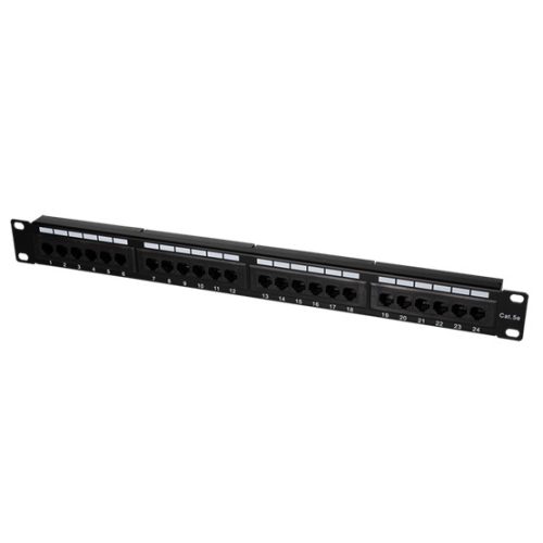 NET LogiLink Cat.5e patch panel 24-portos, árnyékolatlan, 19'' rackbe, fekete