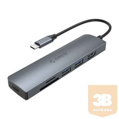 Orico Notebook Dokkoló - MC-U601P-GY (Bemenet: USB-C, Kimenet: 2xUSB-A/HDMI/TF/SD/PD, sötétszürke)