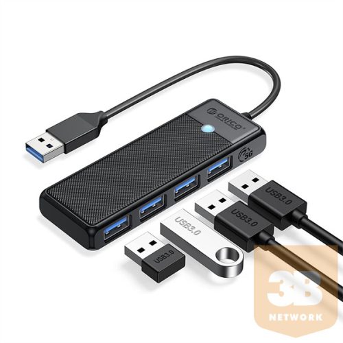 Orico USB3.0 Hub - PAPW4A-U3-015-BK (4 port, Bemenet: USB-A, Kimenet: 4xUSB-A3.0, fekete)