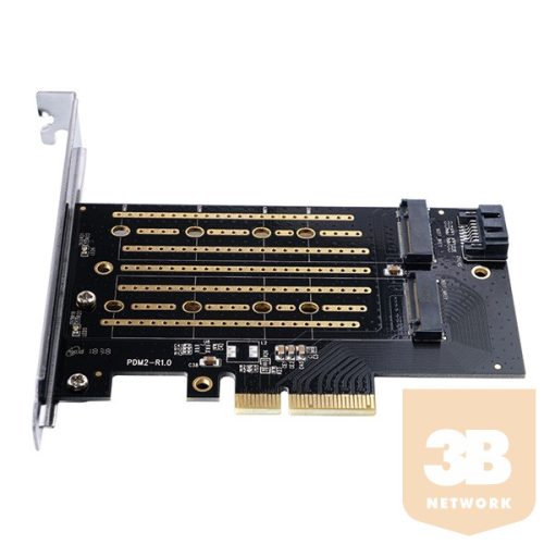 Orico PCI-E bővítőkártya - PDM2 (PCI-E 3.0 x4, Kimenet: M.2 NVMe, Max.: 2x 2TB, M-key/B-key)