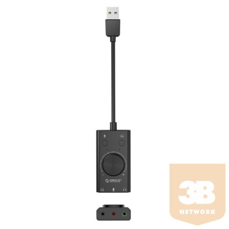 Orico külső hangkártya - SC2-BK (Bemenet: USB2.0, Kimenet: 2x 3,5mm Jack: Hang/Mikrofon + 1x 3,5 mm Jack 4 Pin)