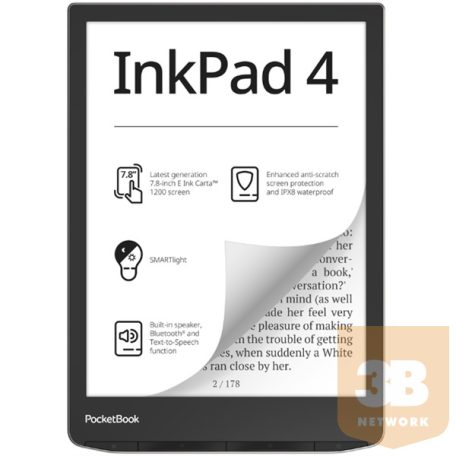 POCKETBOOK e-Reader PB743G INKPad4 Ezüst (7,8" E-Ink,háttérvilágítás, 2x1GHz,32GB,2000mAh,wifi, BT, mSD)