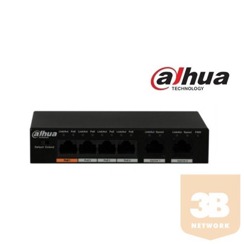 Dahua PoE switch - PFS3006-4ET-60 (1x 10/100(HighPoE/PoE+/PoE)+3x 10/100(PoE+/PoE) + 2x 10/100 uplink, 60W, 51VDC)