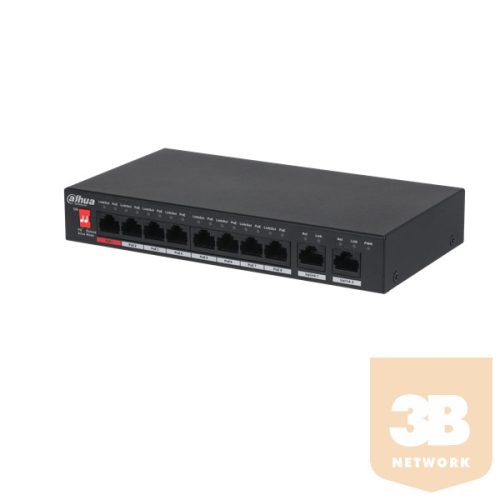 Dahua PoE switch - PFS3010-8ET-96  (1x 10/100 (HighPoE/PoE+/PoE) + 7x 10/100(PoE+/PoE) + 2x gigabit uplink, 96W, 51VDC)