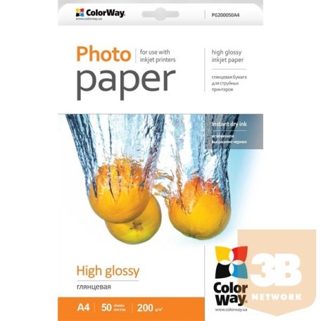 COLORWAY Fotópapír, magasfényű (high glossy), 200 g/m2, A4, 50 lap