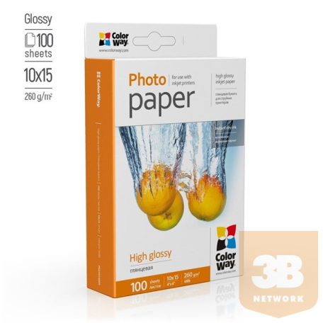 COLORWAY Fotópapír, magasfényű (high glossy), 260 g/m2, 10x15, 100 lap (PG2601004R)
