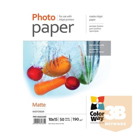 ColorWay Prémium Fotópapír Matt, 190 g/m, 10x15, 50 lap