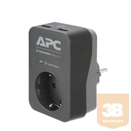 APC túlfeszültségvédő dugalj, PME1WU2B-GR, 1 DIN 2USB