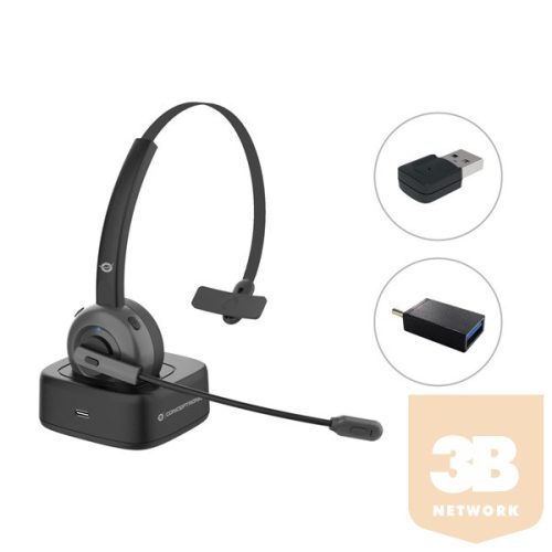 Conceptronic Vezeték nélküli Fejhallgató - POLONA03BDA (BT+ USB adapter, hangerőszabályzó, felhajtható mikrofon, fekete)