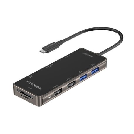 Promate USB Hub - PRIMEHUB GO (USB-C 9in1 HUB, 100W PD, 1x4K HDMI, 2xUSB 3.0, 2xUSB 2.0, 2xUSB-C, SD,mSD, 1xUSB-C)