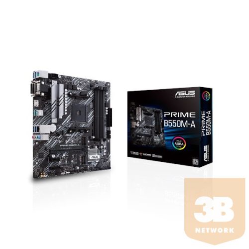 Asus Alaplap - AMD PRIME B550M-A AM4 (B550, 4xDDR4 4800MHz, 4xSATA3, 2x M.2, Raid, 4xUSB2.0, 8xUSB3.2)