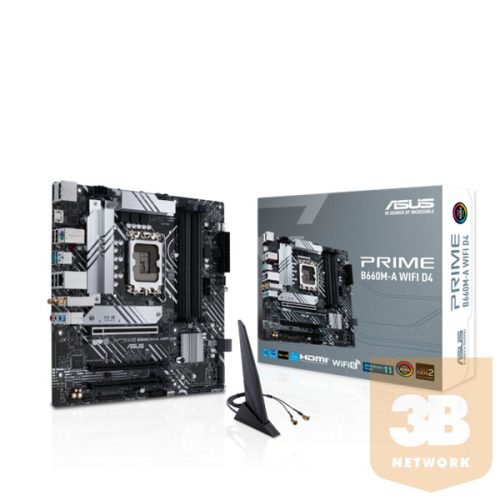 Asus Alaplap - Intel PRIME B660M-A WIFI D4 s1700 (B660, 4xDDR4 5333MHz, 4xSATA3, 2xM.2, 2xHDMI+1xDP)