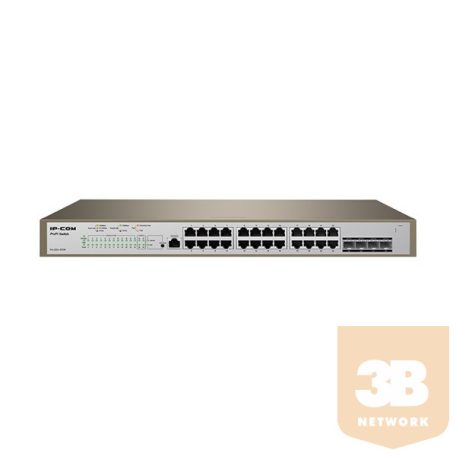 IP-COM Switch Vezérelhető PoE - PRO-S24-410W (24x1Gbps + 4x1Gbps SFP + 1x1Gbps console port; 24 af/at PoE+ port; 370W)