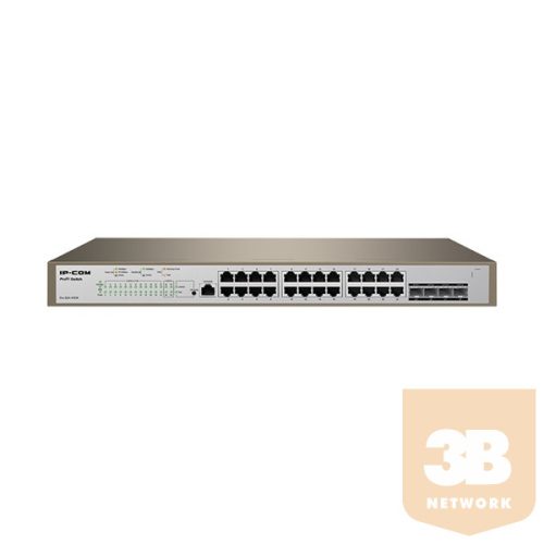 IP-COM Switch Vezérelhető PoE - PRO-S24-410W (24x1Gbps + 4x1Gbps SFP + 1x1Gbps console port; 24 af/at PoE+ port; 370W)