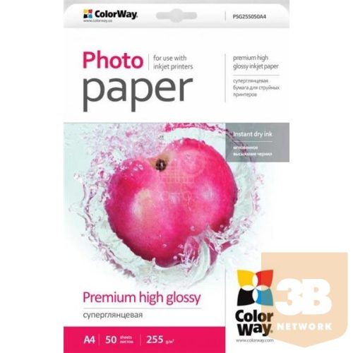 COLORWAY Fotópapír, prémium magasfényű (premium high glossy), 255 g/m2, A4, 50 lap