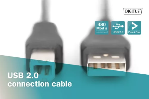 DIGITUS AK-300102-018-S High Speed 2.0 USB type-B - USB type A CCA árnyékolatlan fekete kábel 1,8m