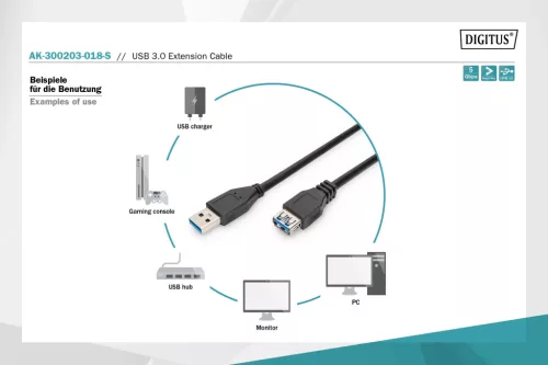 DIGITUS AK-300203-018-S High Speed USB 3.0 hosszabbító kábel 1,8m