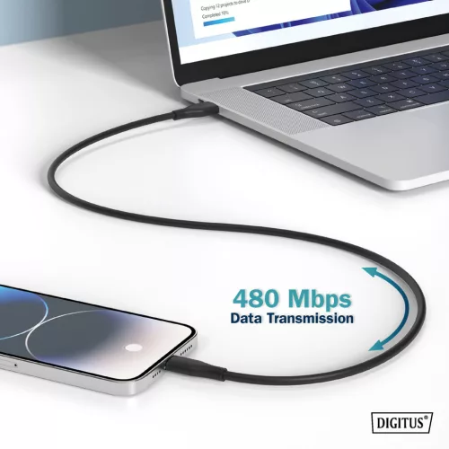 DIGITUS AK-300340-020-S High Speed USB-A 2.0 - USB Type-C szilikon kábel 2m