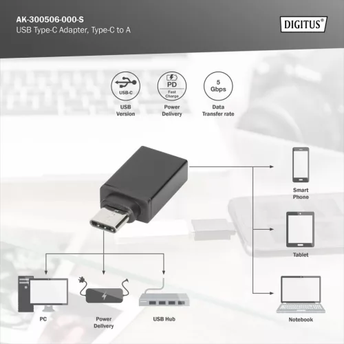 DIGITUS AK-300506-000-S USB 3.0 Type A anya USB 3.0 Type C apa adapter