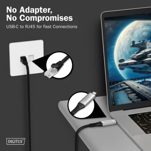 DIGITUS AK-300601-020-S Cat.6A 1GbE RJ45 S/FTP LSZH USB 3.2 Gen1 type-C Ethernet kábel 2m