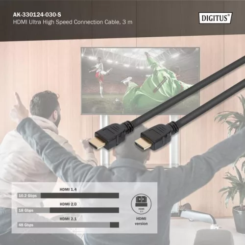 DIGITUS AK-330124-030-S High Speed UHD 8K 3D 60Hz 2.1 aranyozott Ethernet HDMI kábel 3m