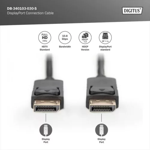 DIGITUS AK-340103-030-S Full HD 3D 60Hz 1.1a DisplayPort kábel 3m