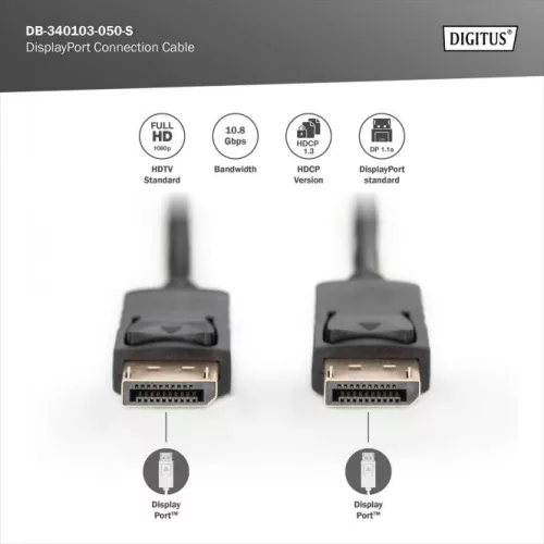 DIGITUS AK-340103-050-S Full HD 3D 60Hz 1.1a DisplayPort kábel 5m