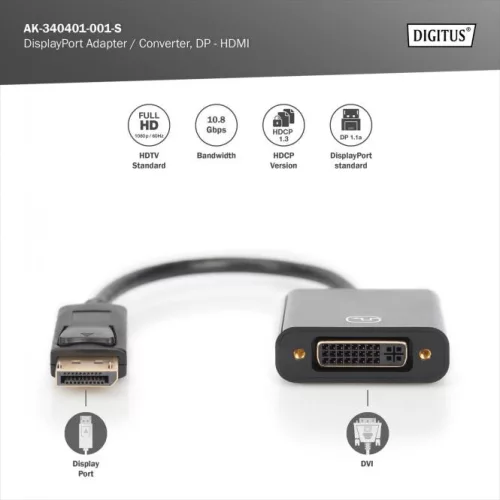 DIGITUS AK-340401-001-S Full HD 60Hz 1.1a DisplayPort - DVI-I Adapter 0,15m