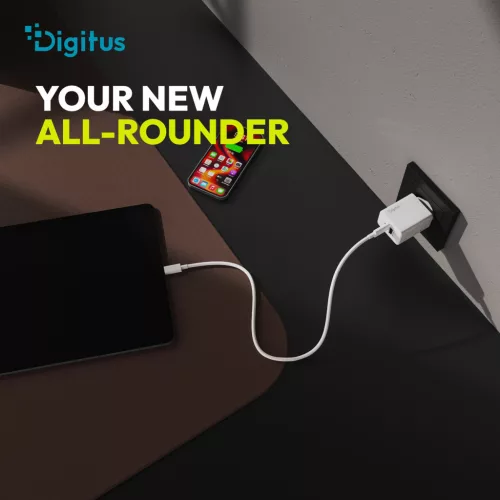 DIGITUS DA-10301 1xUSB-C 1x USB-A GaN II 30W fehér gyorstöltő adapter