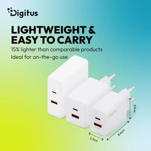 DIGITUS DA-10301 1xUSB-C 1x USB-A GaN II 30W fehér gyorstöltő adapter