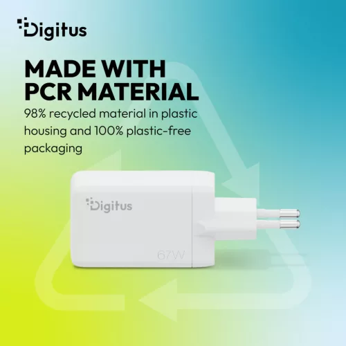 DIGITUS DA-10303 2xUSB-C 1x USB-A GaN II 67W fehér gyorstöltő adapter