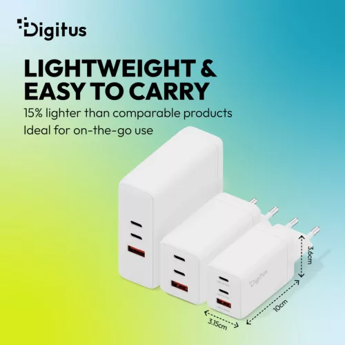 DIGITUS DA-10303 2xUSB-C 1x USB-A GaN II 67W fehér gyorstöltő adapter