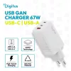 DIGITUS DA-10303 2xUSB-C 1x USB-A GaN II 67W fehér gyorstöltő adapter
