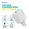 DIGITUS DA-10301 2xUSB-C 1x USB-A GaN II 100W fehér gyorstöltő adapter