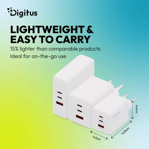 DIGITUS DA-10301 2xUSB-C 1x USB-A GaN II 100W fehér gyorstöltő adapter