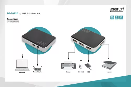 DIGITUS DA-70220 4 portos USB 2.0 hub