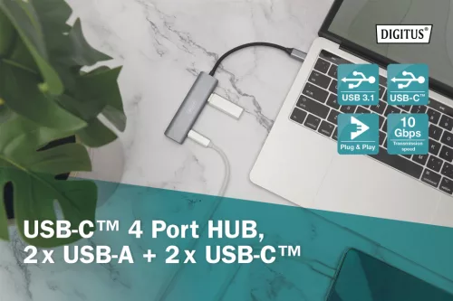 DIGITUS DA-70245 4 portos 2x USB 3.1 2x USB-C 3.1 HUB