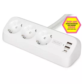   DIGITUS DA-70626 3 aljzatos 2x USB-A 1x USB-C fehér 1,5m asztali elosztó