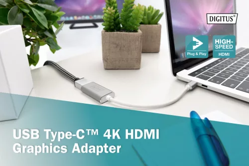 DIGITUS DA-70836 USB-C Gen 3.2 HDMI 4K UHD 60Hz 15cm alumínium ezüst grafikus adapter