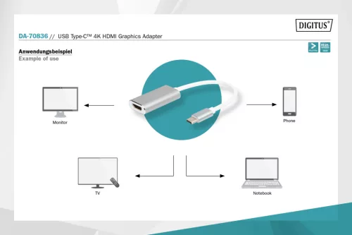 DIGITUS DA-70836 USB-C Gen 3.2 HDMI 4K UHD 60Hz 15cm alumínium ezüst grafikus adapter