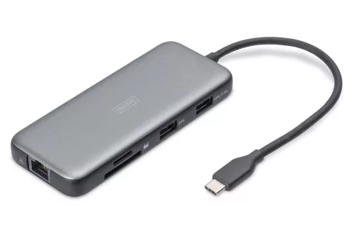 DIGITUS DA-70914 7 portos USB-C 1x HDMI 3x USB 3.2 Gen2 1x RJ45 LAN 1x SD 1x MicroSD 1x PD dokkolóállomás