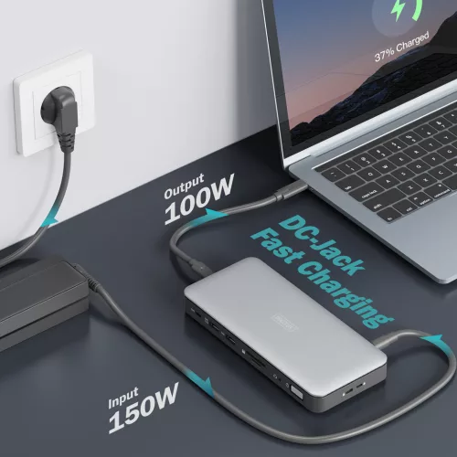 DIGITUS DA-70917 11 portos USB-C 2x HDMI 1x DP 2x USB-A 1x USB-C 1x RJ45 LAN 1x DC 1x Audio dokkolóállomás