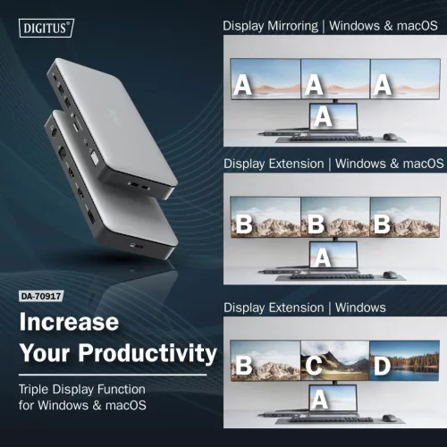 DIGITUS DA-70917 11 portos USB-C 2x HDMI 1x DP 2x USB-A 1x USB-C 1x RJ45 LAN 1x DC 1x Audio dokkolóállomás