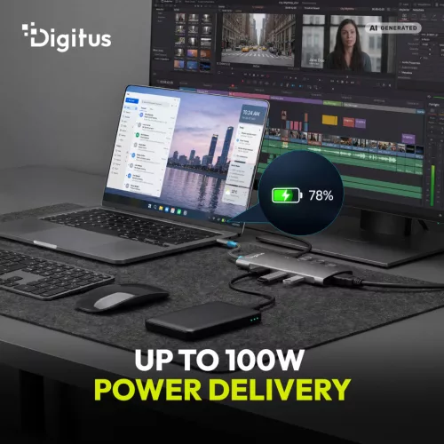 DIGITUS DA-70920 8 portos 1x USB-C 3x USB-A Gen 3.2 5Gbit/s 3x USB-A 2.0 1x USB-C Power Delivery 1x HDMI 2.0 UHD 4K 60Hz 1xGbE RJ45 LAN port alumínium szürke dokkolóállomás