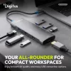 DIGITUS DA-70920 8 portos 1x USB-C 3x USB-A Gen 3.2 5Gbit/s 3x USB-A 2.0 1x USB-C Power Delivery 1x HDMI 2.0 UHD 4K 60Hz 1xGbE RJ45 LAN port alumínium szürke dokkolóállomás