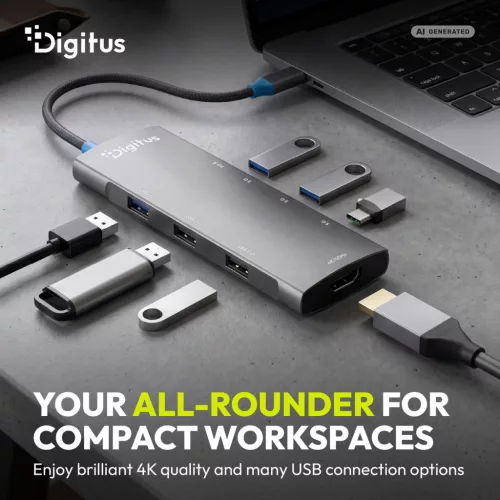 DIGITUS DA-70920 8 portos 1x USB-C 3x USB-A Gen 3.2 5Gbit/s 3x USB-A 2.0 1x USB-C Power Delivery 1x HDMI 2.0 UHD 4K 60Hz 1xGbE RJ45 LAN port alumínium szürke dokkolóállomás